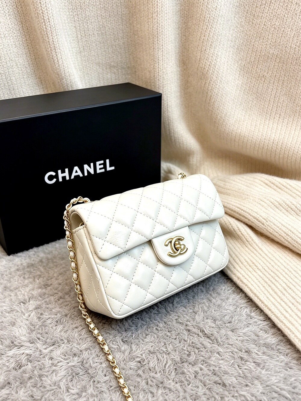 Chanel White Quilted Mini Flap Chain Shoulder Bag - Picture 4 of 5